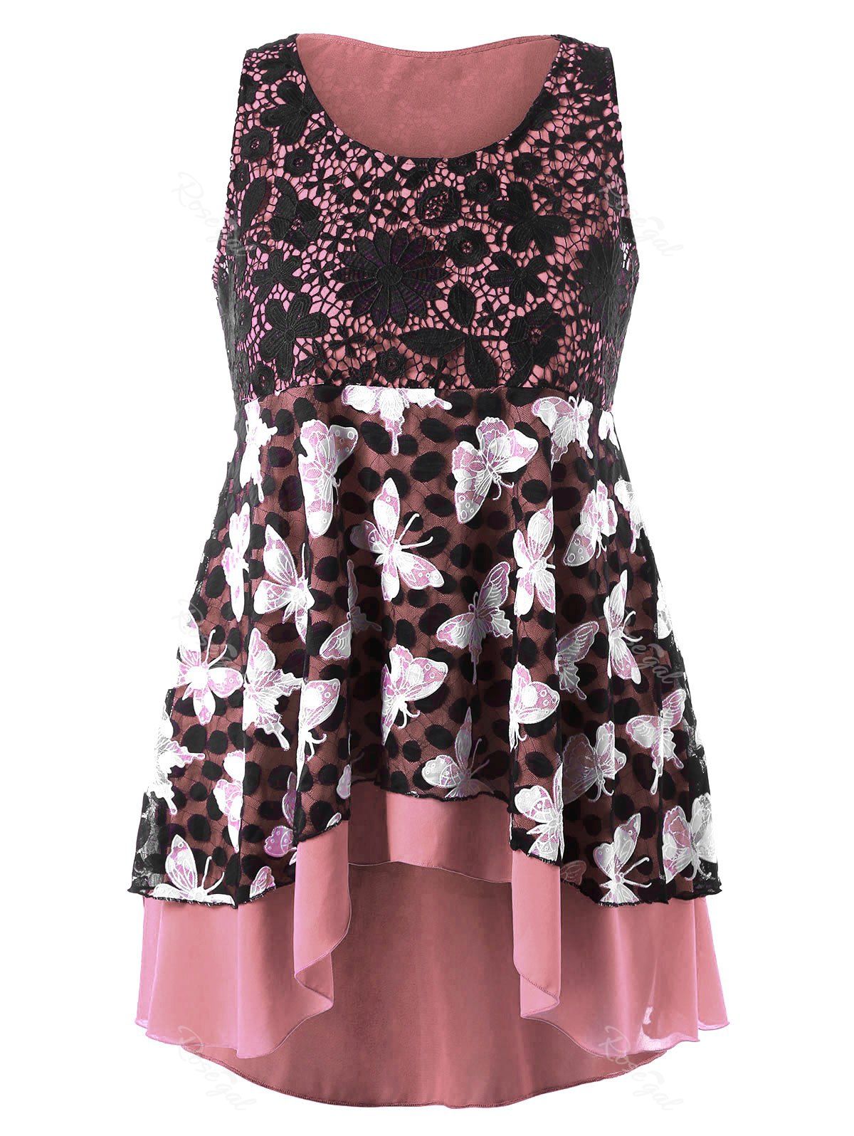 

Plus Size Lace Trim High Low Tank Top, Light pink