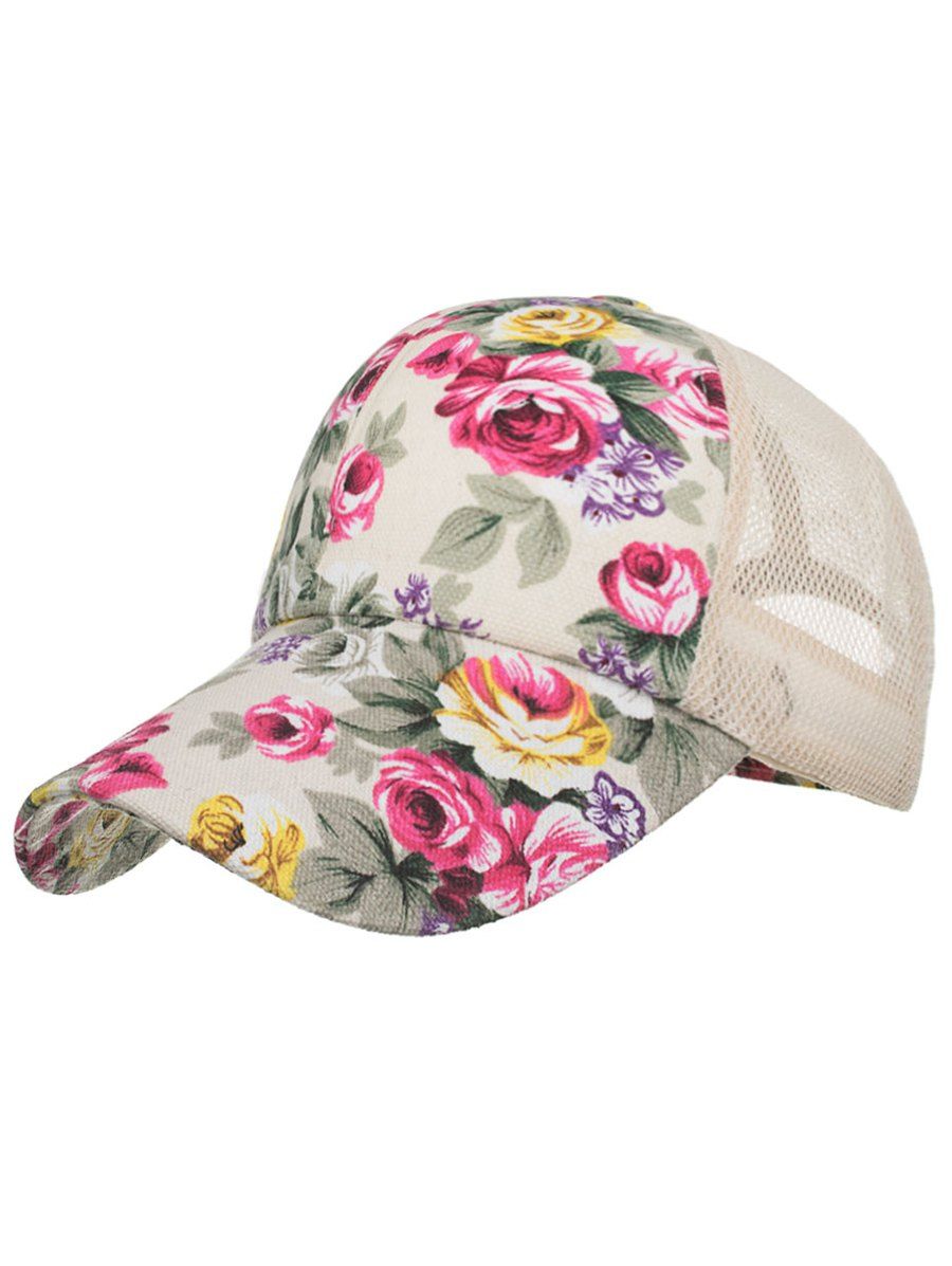 

Blooming Floral Decorative Mesh Sun Hat, Beige