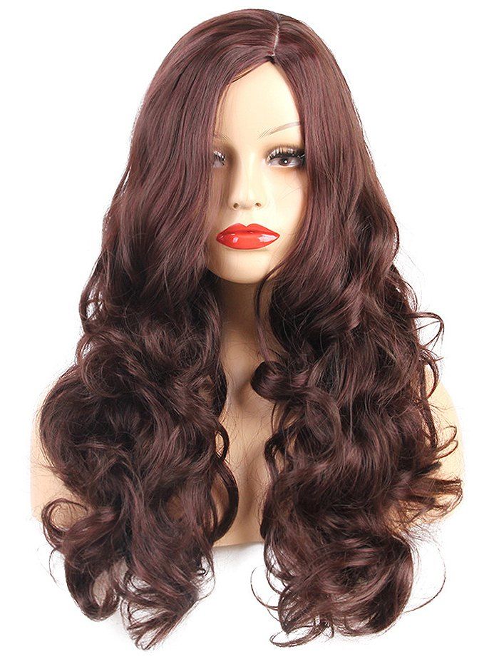 

Long Side Parting Body Wave Synthetic Wig, Deep coffee