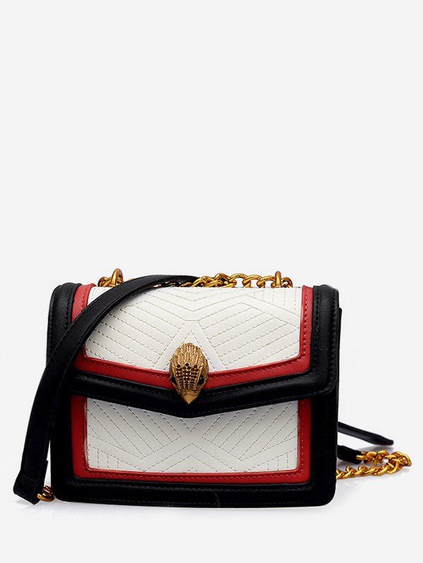 

PU Leather Chic Color Block Flap Crossbody Bag, White