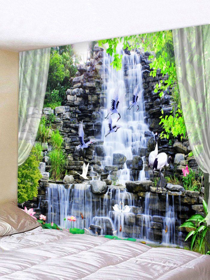 

Crane Flowing Water Printed Tapestry Wall Hanging Decoration, Multi