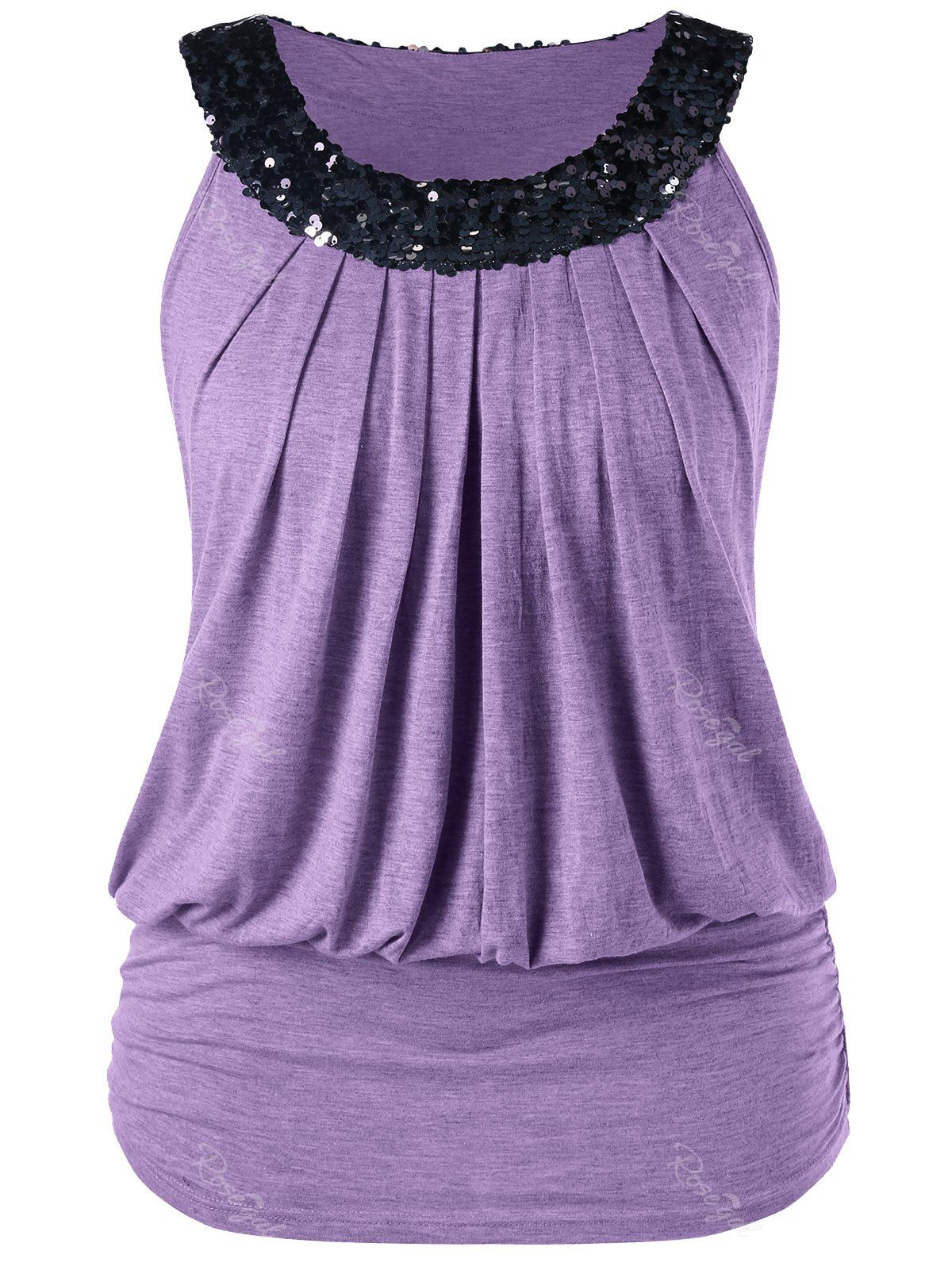 

Plus Size Sleeveless Sequined Blouson T-shirt, Purple