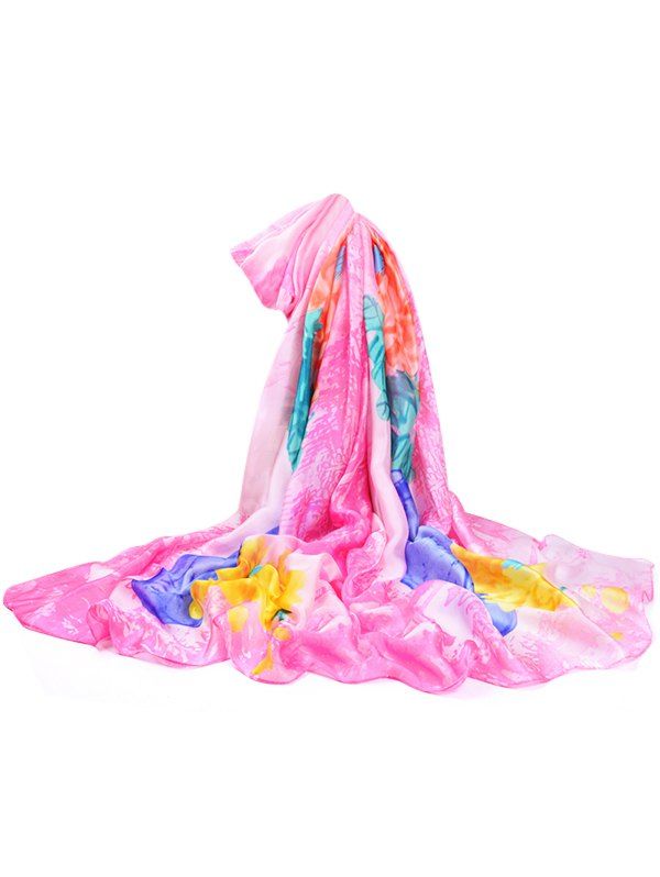 

Blooming Rose Printed Shawl Long Scarf, Pink daisy