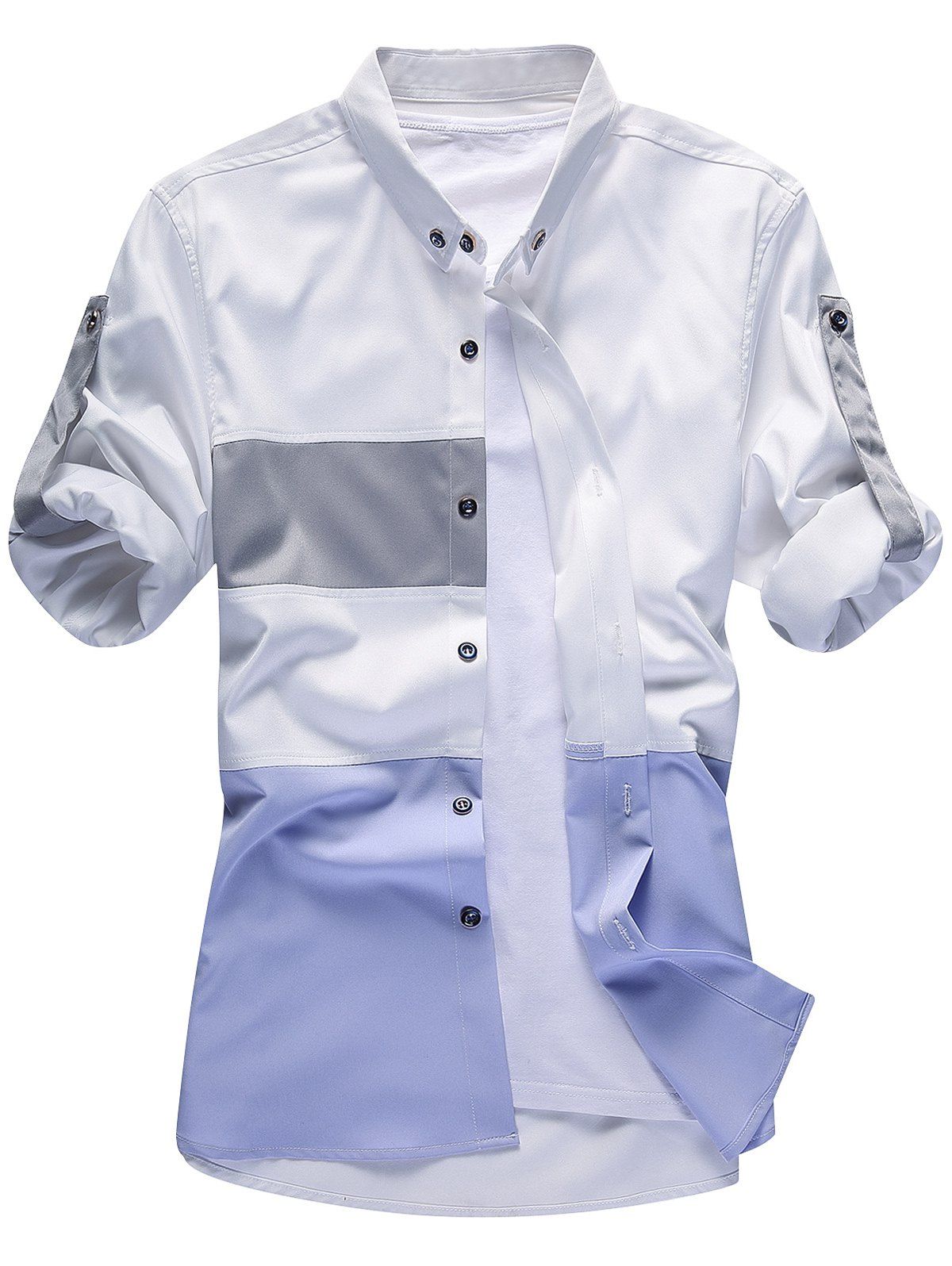 

Color Block Patchwork Casual Shirt, Gray