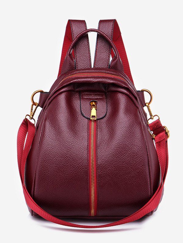

Faux Leather Chic Minimalist Backpack with Strap, Red wine