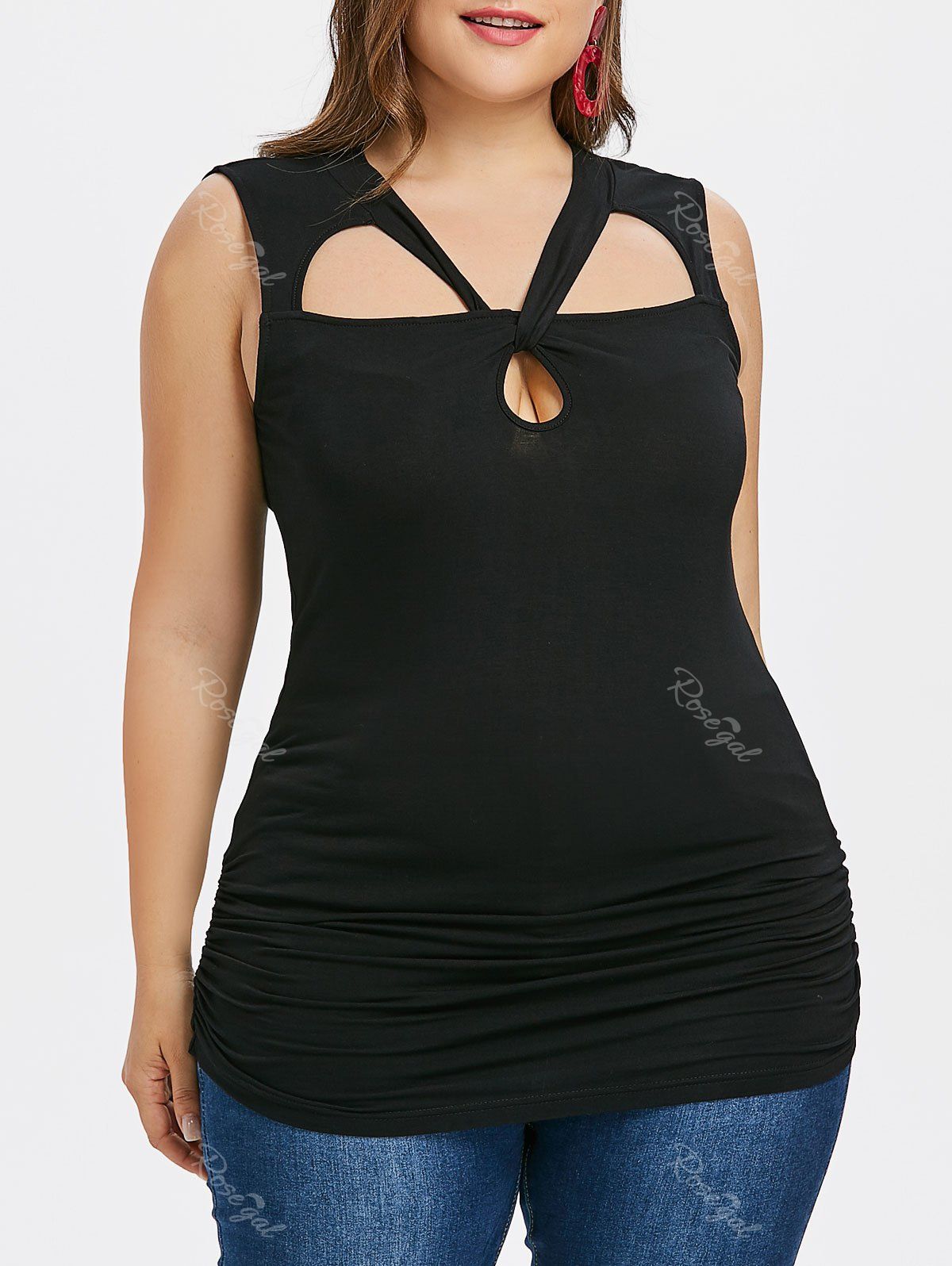 

Plus Size Twist Cutout Keyhole Neck Tank Top, Black