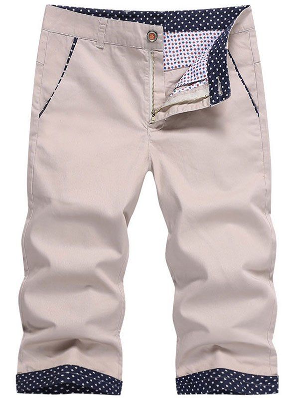 

Zip Fly Star Print Shorts, Beige