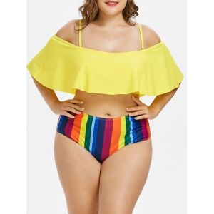 

Plus Size Rainbow Flounce Bikini Set, Multi