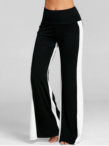 

High Waist Two Tone Wide Leg Pants, Black