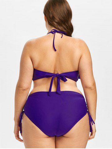

Plus Size Halter Cutwork Overlay Bikini Set, Purple