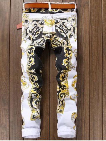 

Print Colorblocked Stretchy Pockets Jeans, White