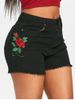 High Waisted Floral Embroidery Jean Shorts -  