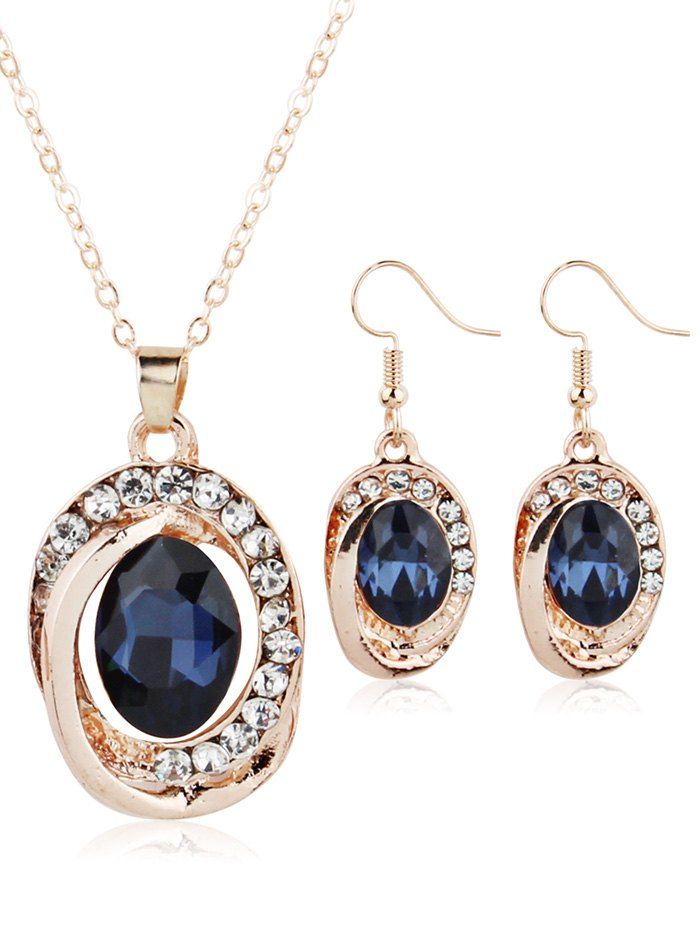 

Rhinestone Inlaid Ruby Decorative Hook Earring and Necklace, Blue