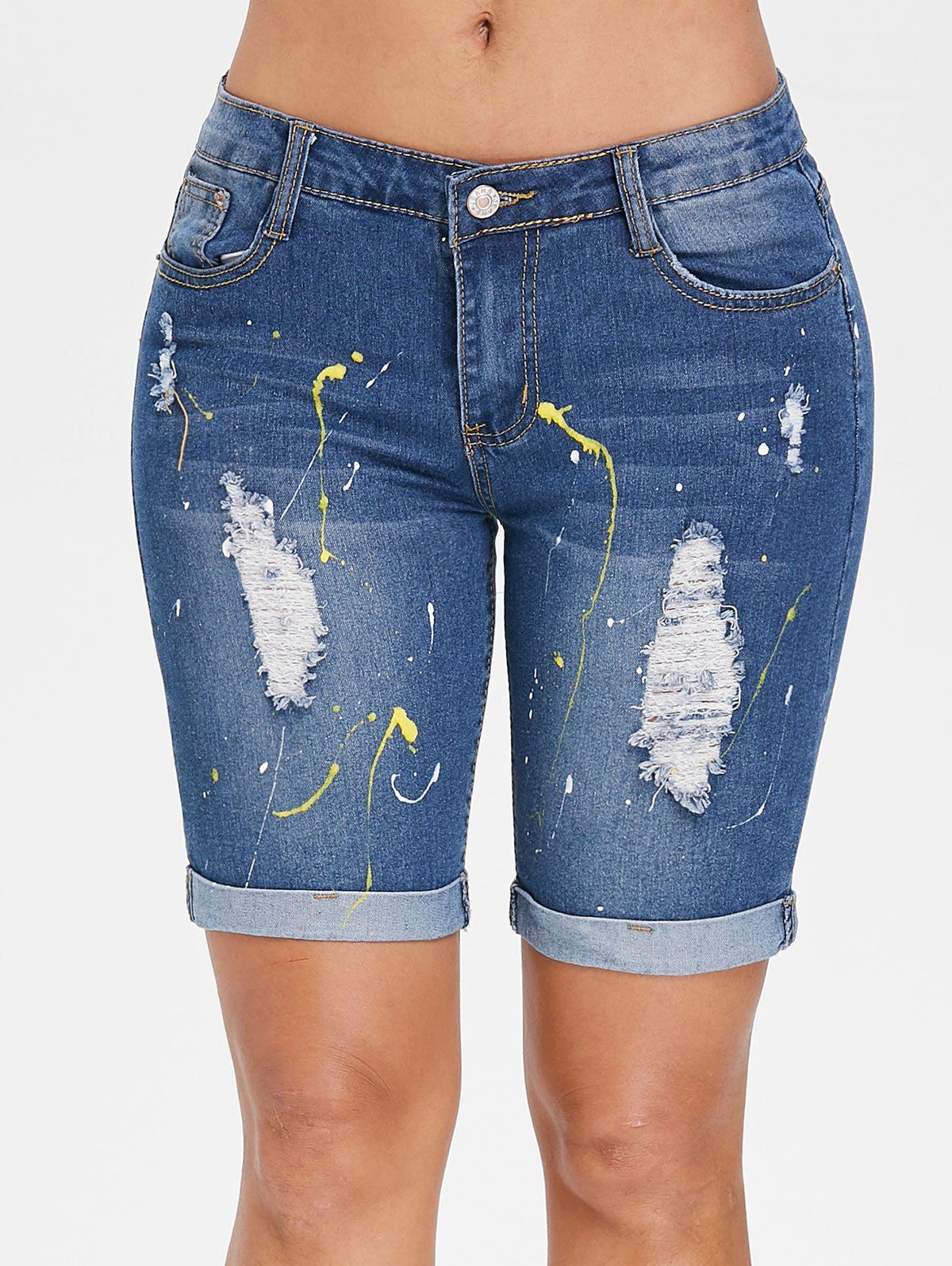 

Boyfriend Ripped Denim Shorts, Blue