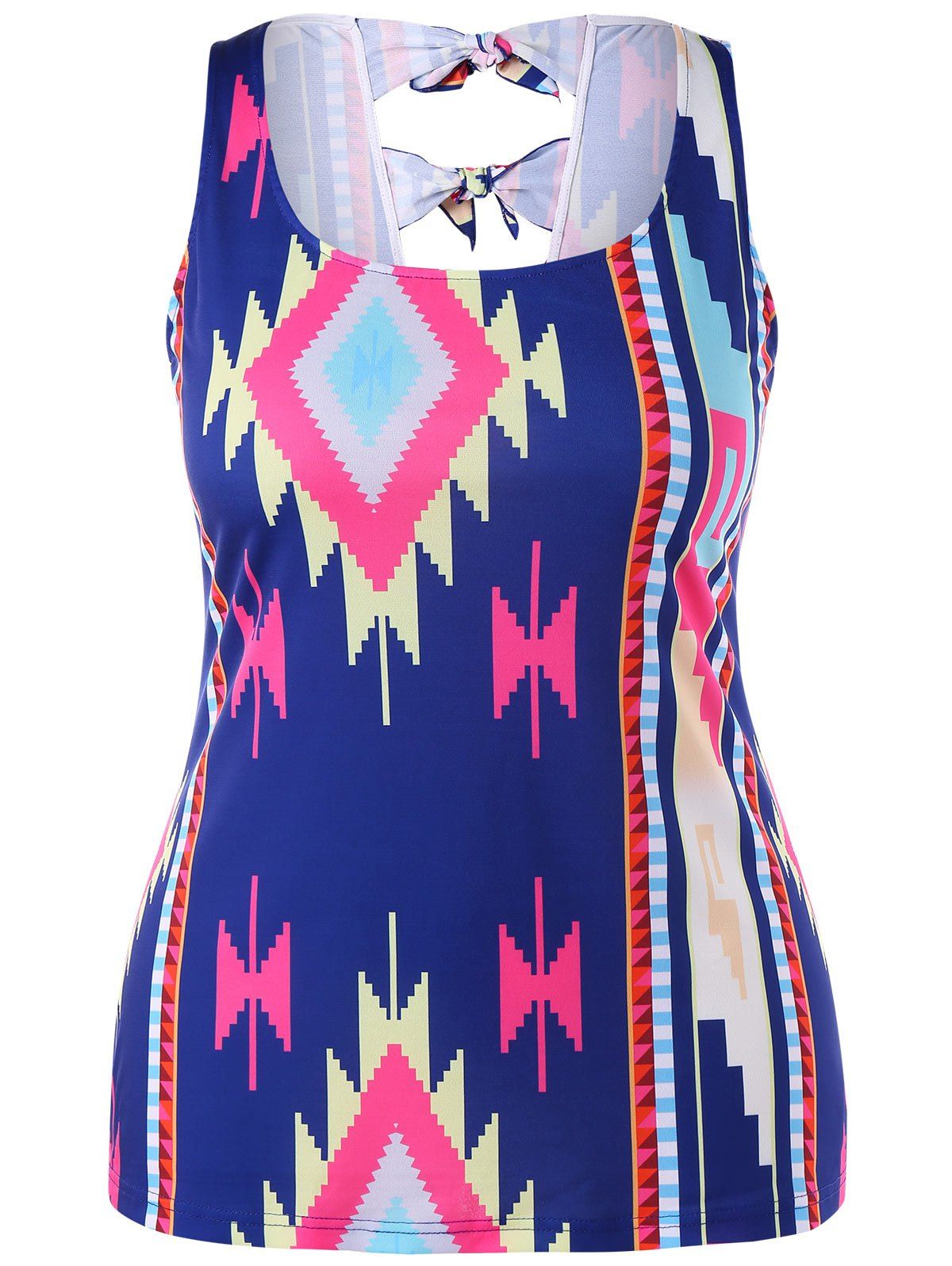 

Geometric Pattern Plus Size Bowknot Insert Tank Top, Multi
