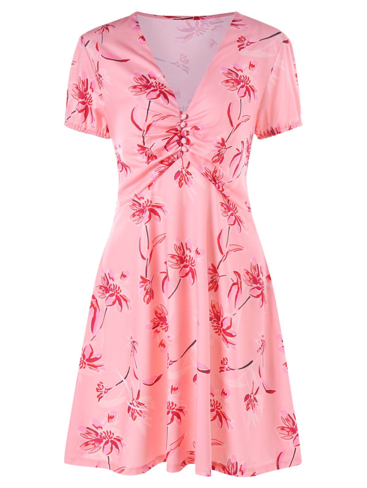 

Short Sleeve Casual Floral Dress, Light pink