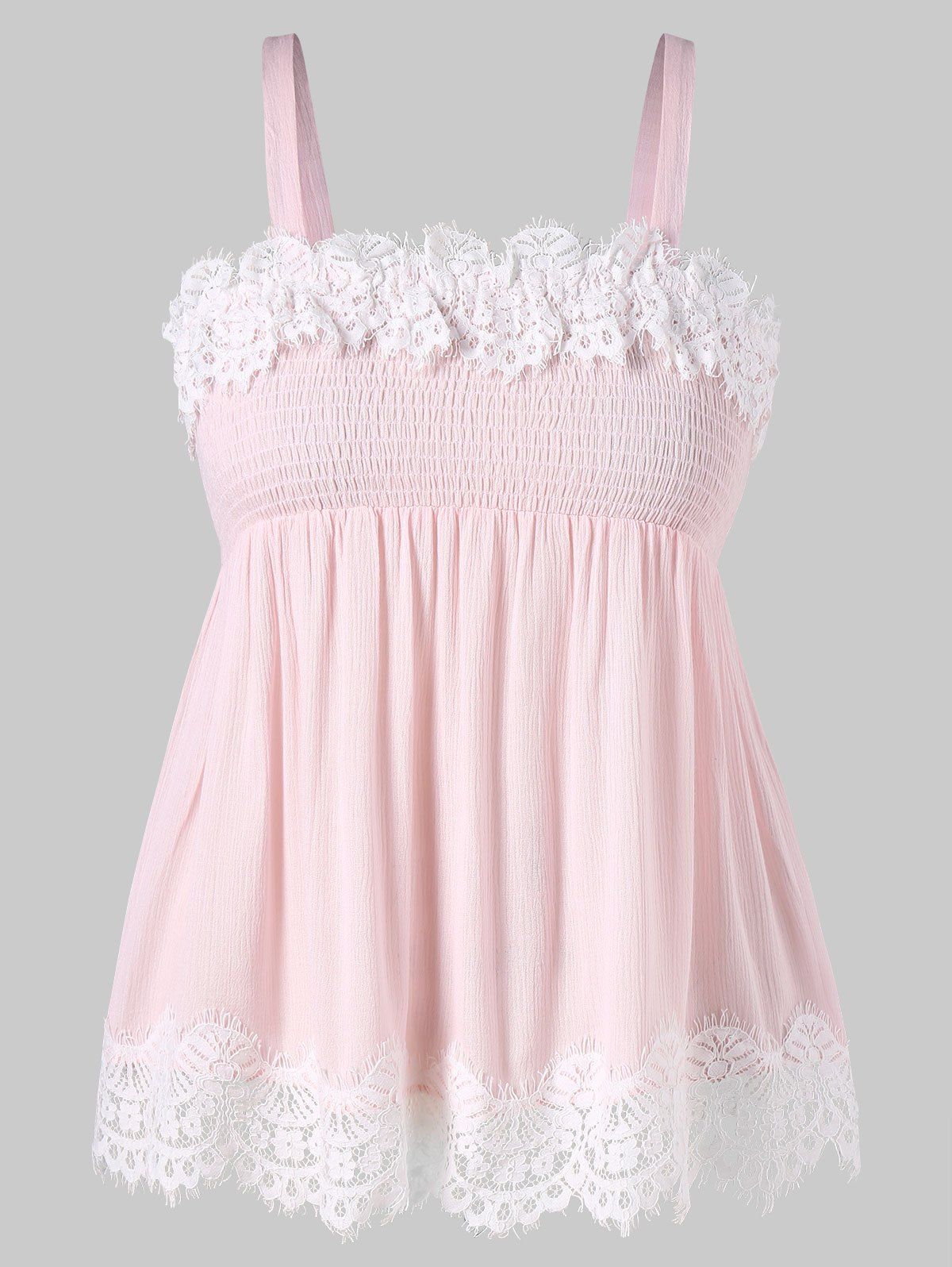 

Plus Size Smocked Bust Crinkle Tank Top, Light pink