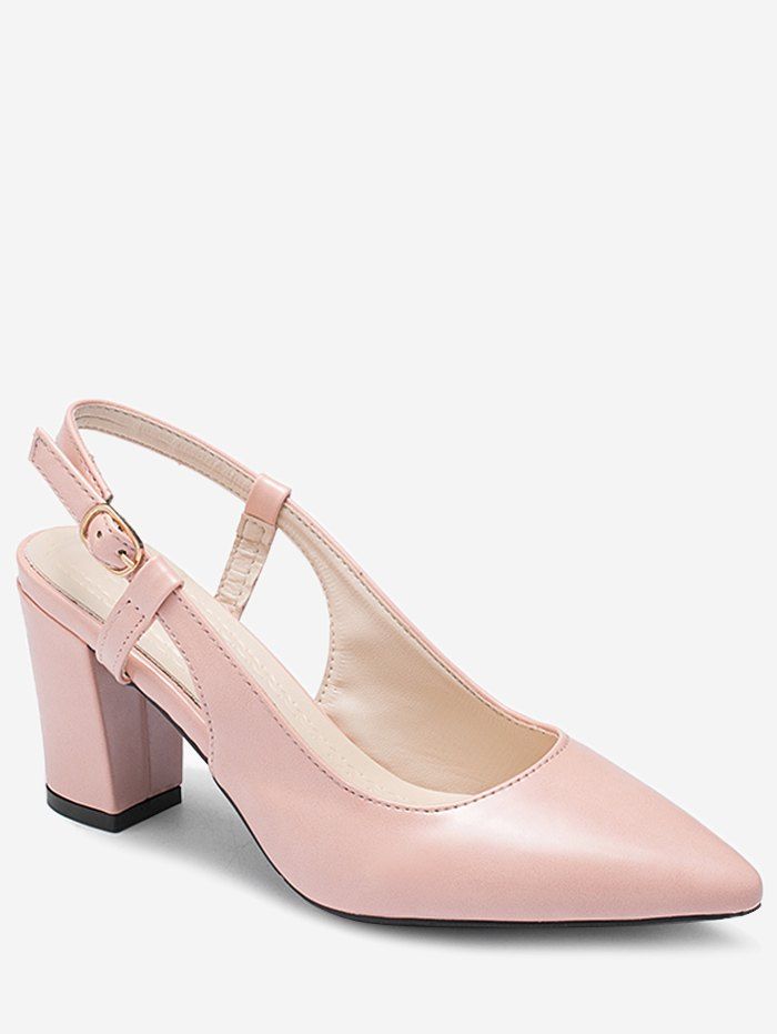 

PU Leather Block Heel Slingbacks Pumps, Light pink