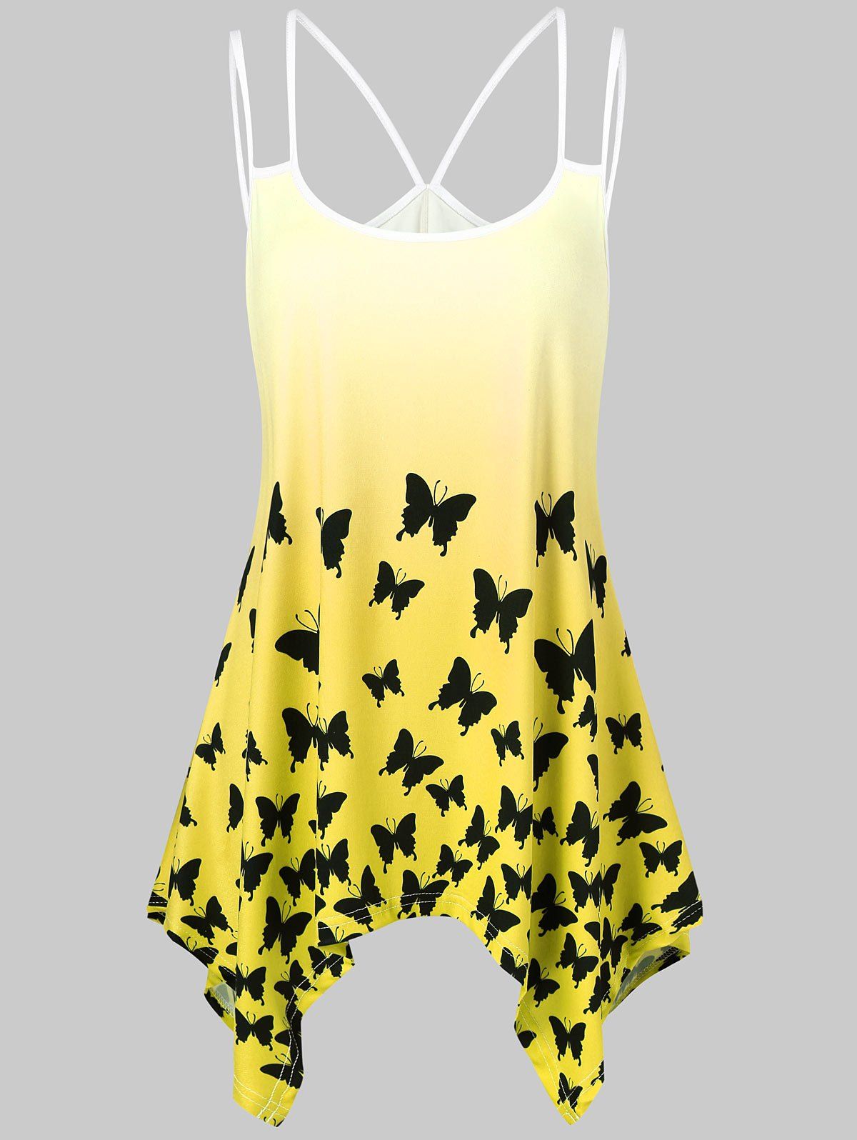 

Ombre Butterfly Print Handkerchief Cami Top, Yellow