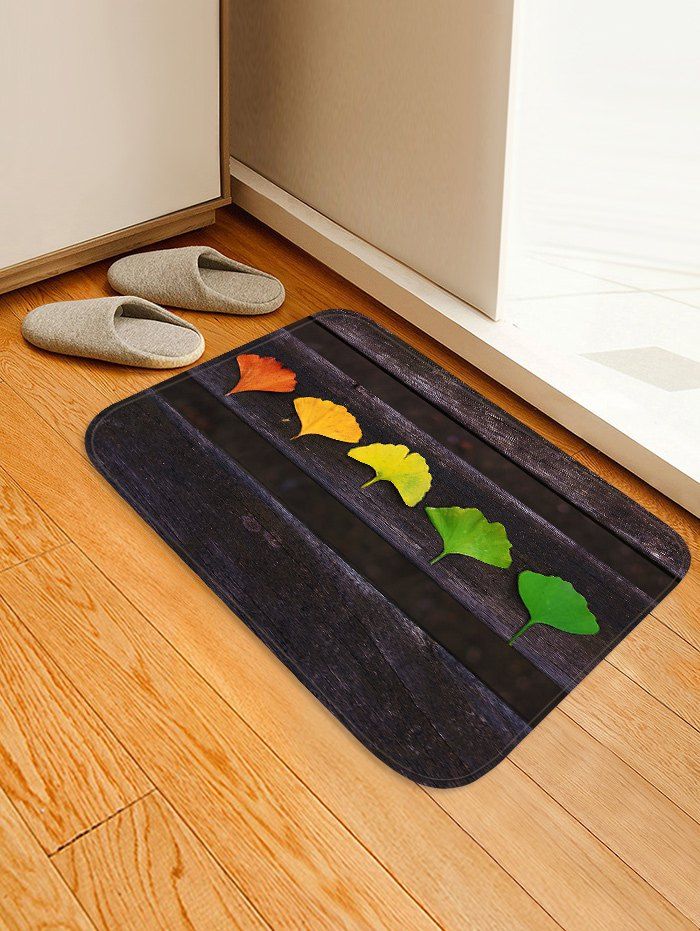 

Uhommi Ginkgo Leaves Wood Plank Printed Antiskid Area Mat, Black eel