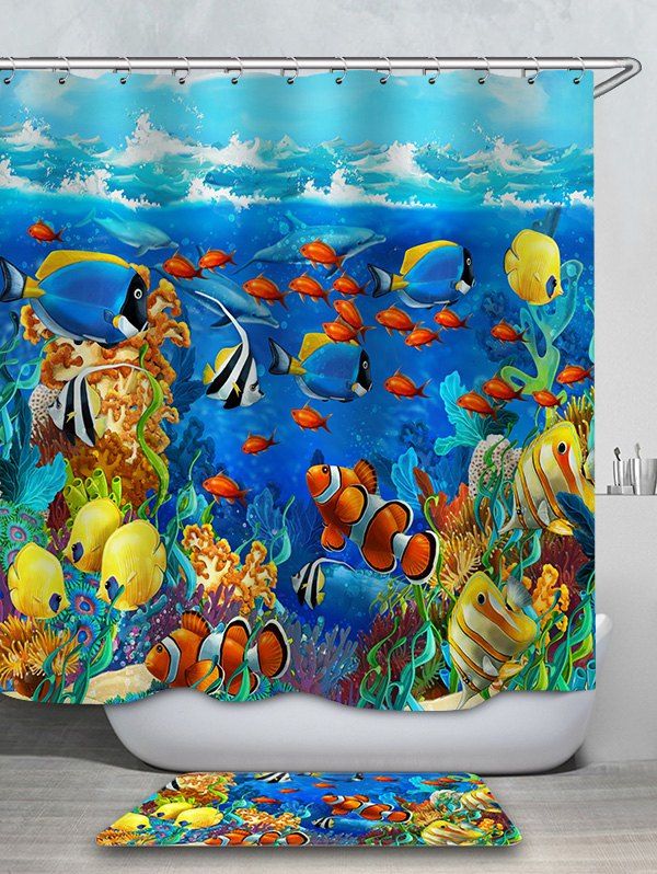 

Underwater World Print Shower Curtain and Mat 2PCS Set, Multi