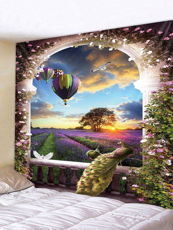 

Wall Hanging Art Lavender Garden Print Waterproof Tapestry, Multi