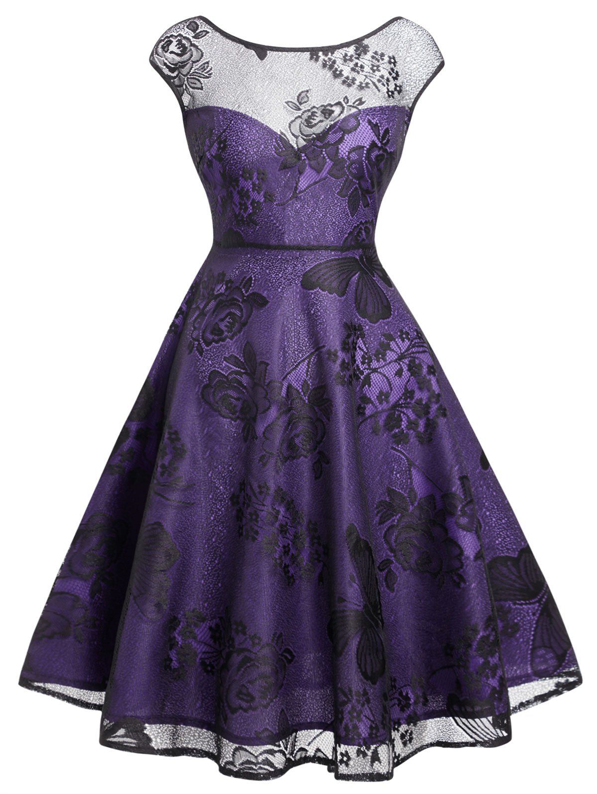 

Floral Butterflies Mesh Overlay Dress, Purple iris