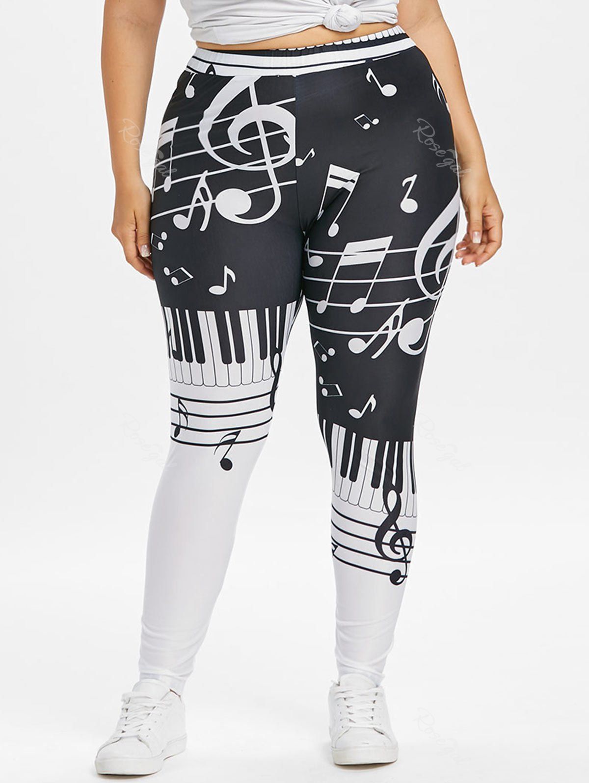 

Musical Notes Plus Size Elastic Waist Leggings, Black