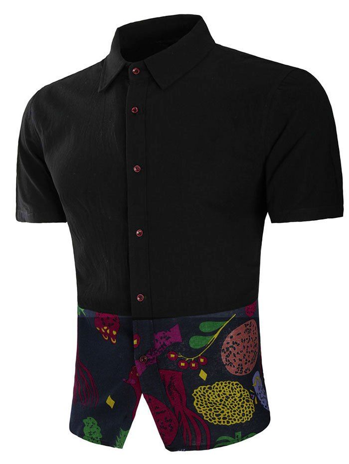 

Ethnic Tree Animal Print Panel Short Sleeve Shirt, Black