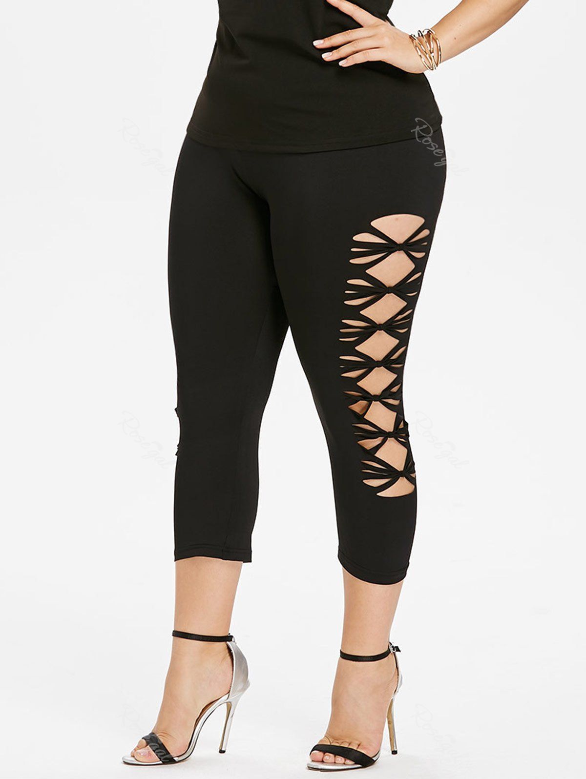 

Plus Size Sides Open Capri Leggings, Black