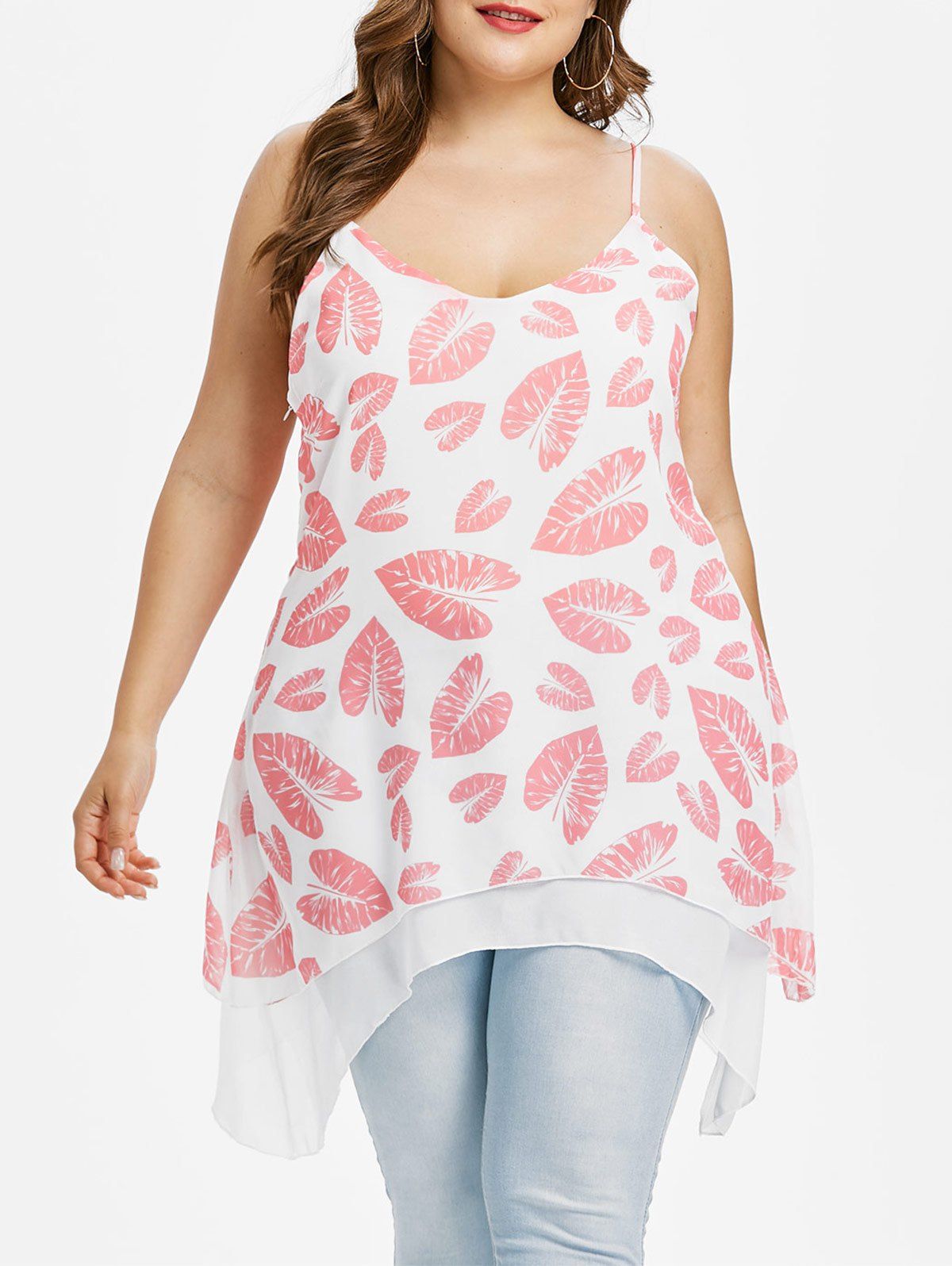 

Plus Size Tropical Print Layered Tank Top, Light pink