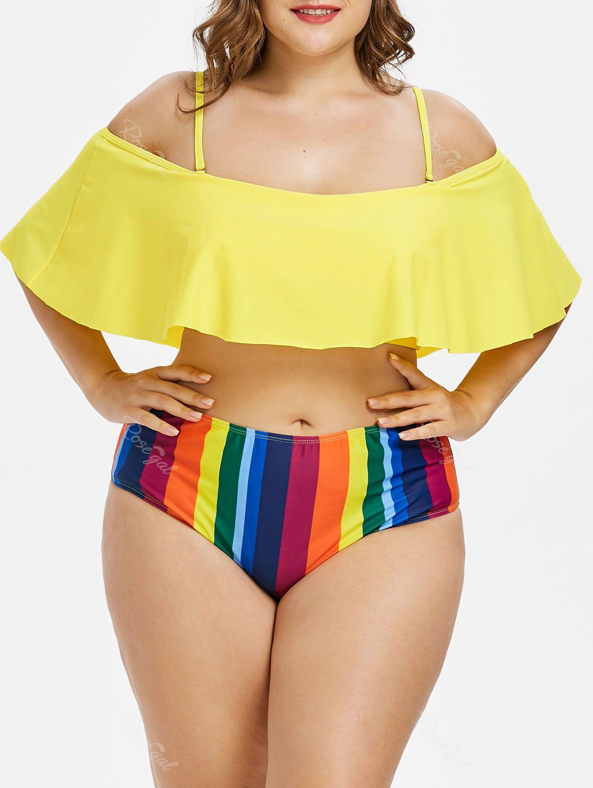 Shop Plus Size Rainbow Flounce Bikini Swimsuits  