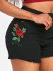 High Waisted Floral Embroidery Jean Shorts -  