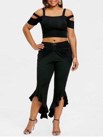 

Ruffle Plus Size Removable Lace Skirt Leggings, Black