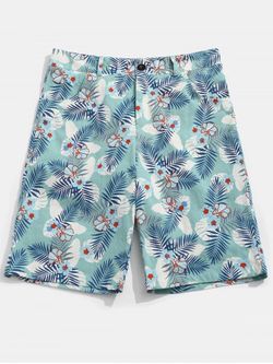 Pantalones cortos estampados con estampado de hojas de flores - COLORMIX - 2XL
