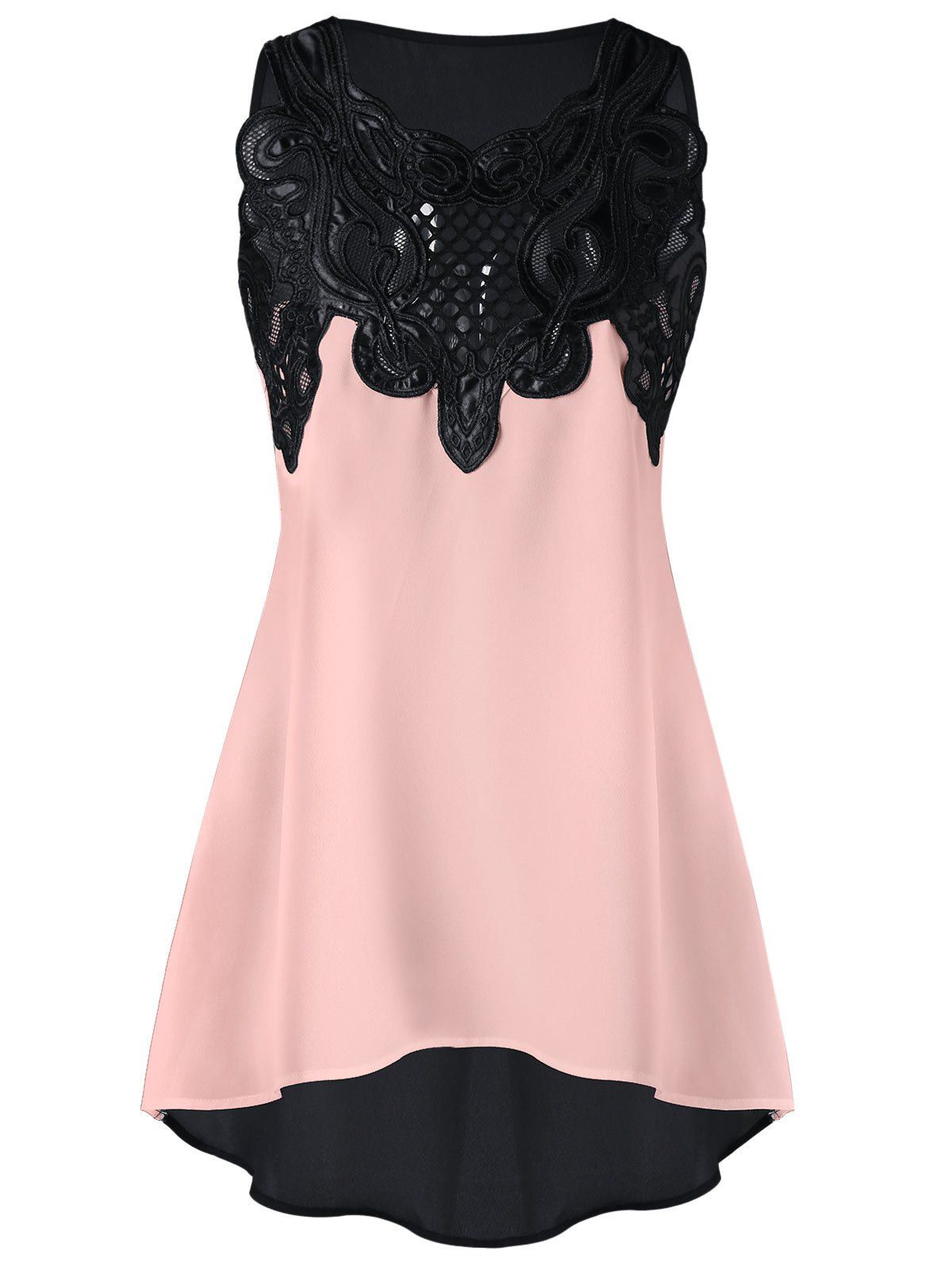 

Lace Embroidered High-low Sleeveless Top, Pink