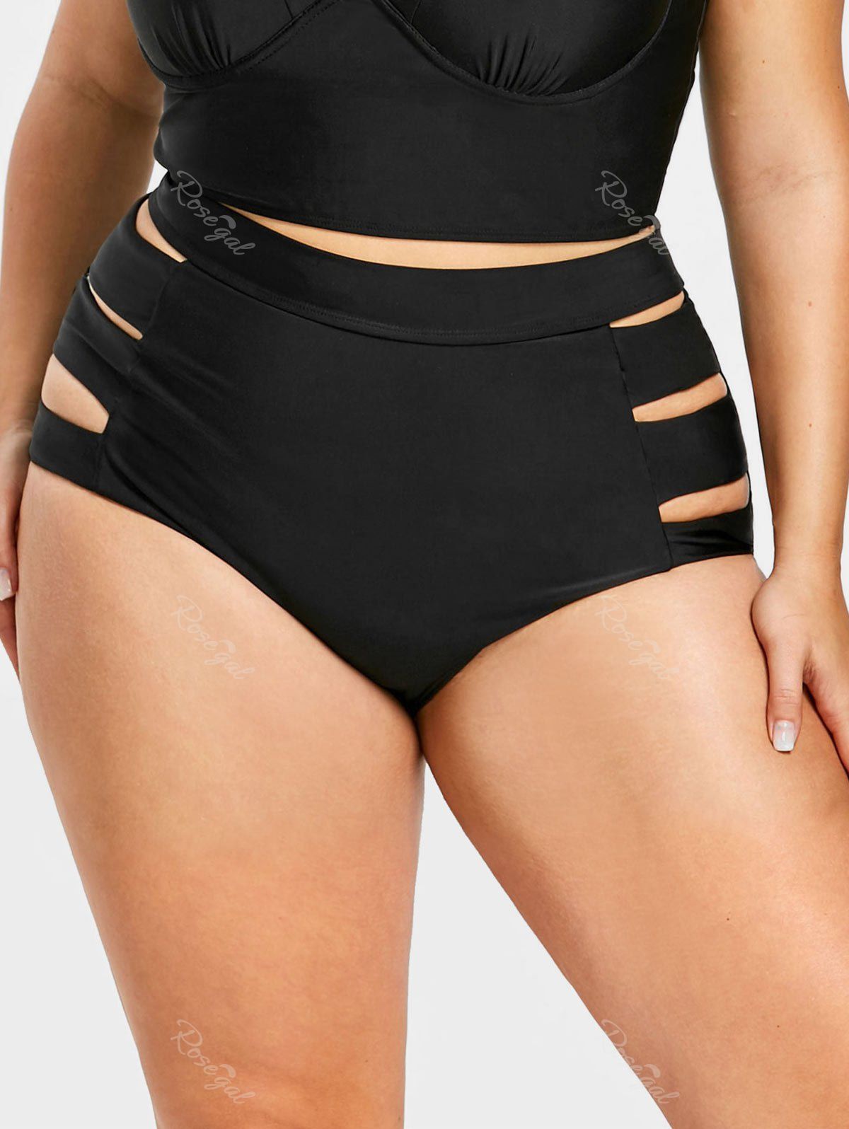 

Plus Size High Waisted Cutout Swim Bottom, Black