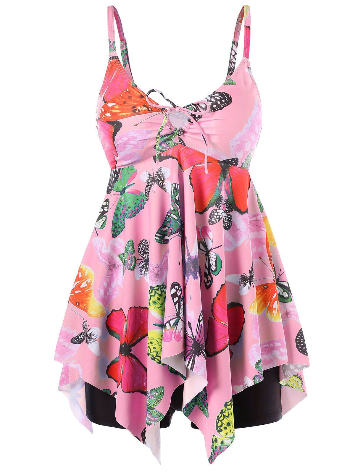 

Butterflies Print Empire Waist Tankini, Light pink