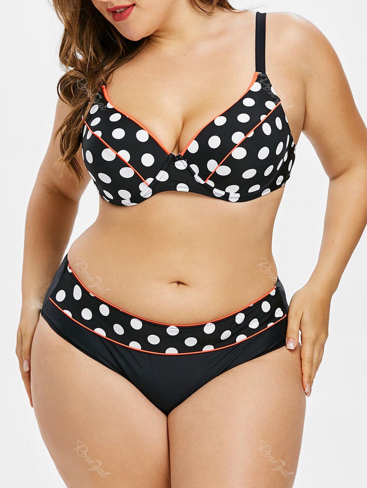 

Polka Dot Print Underwire Bikini Set, Black