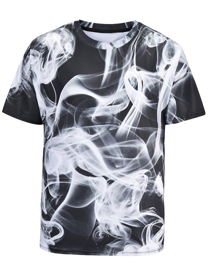 

3D Abstract Smoke Print Crew Neck T-shirt, Black