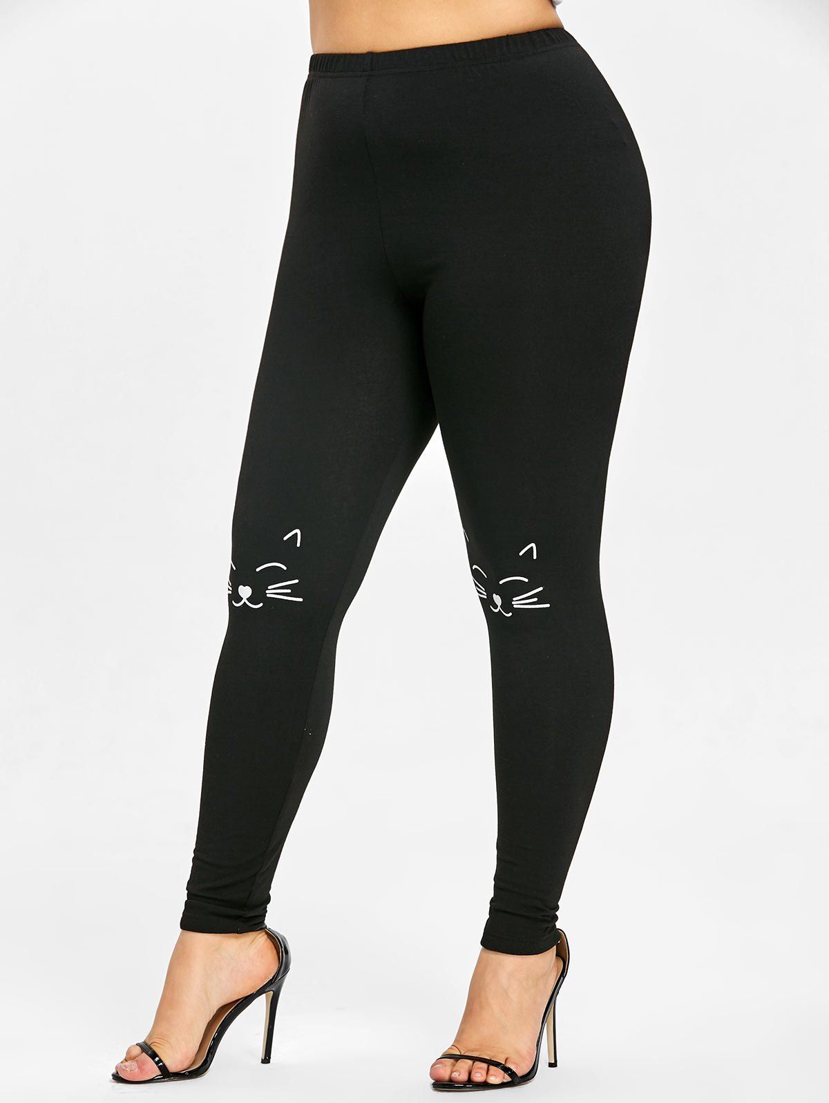 

Plus Size Cat Knee Leggings, Black