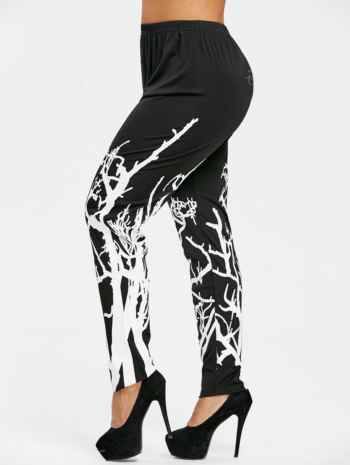 

Plus Size Monochrome Branches Leggings, Black