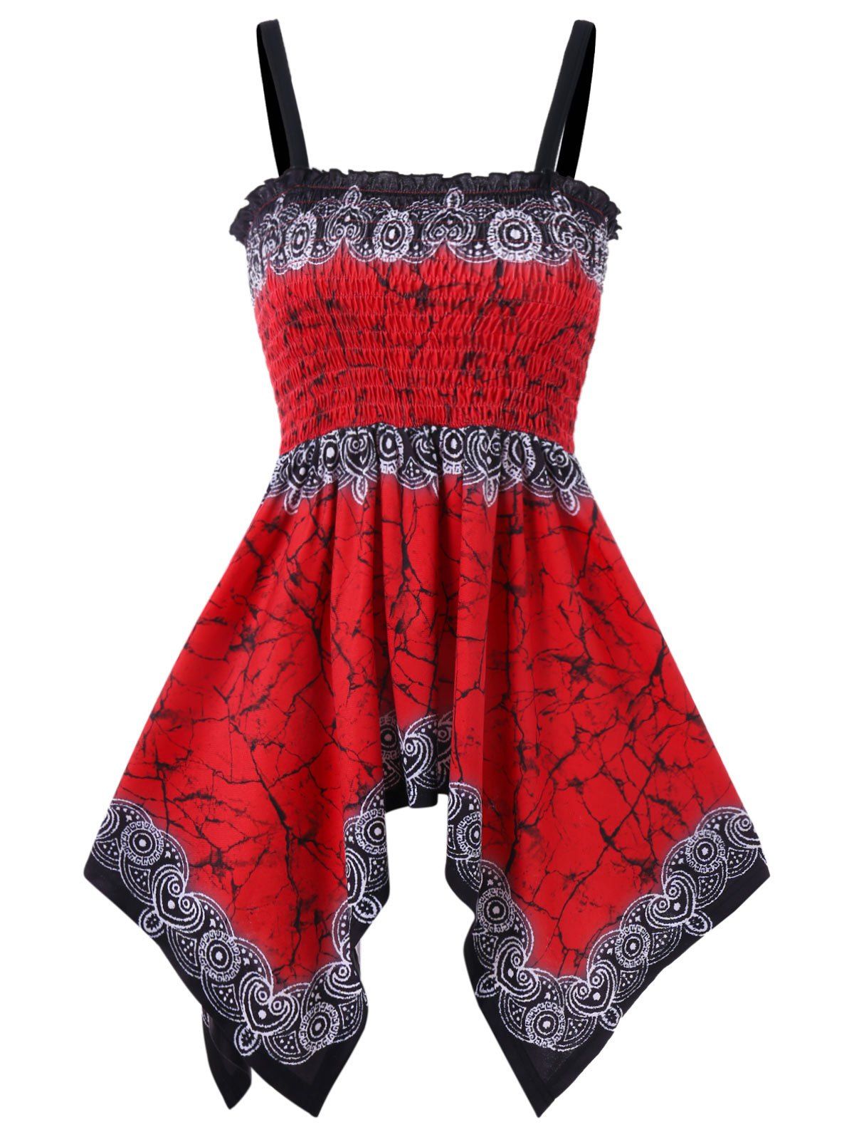 

Marble Print Smocked Handkerchief Cami Top, Red