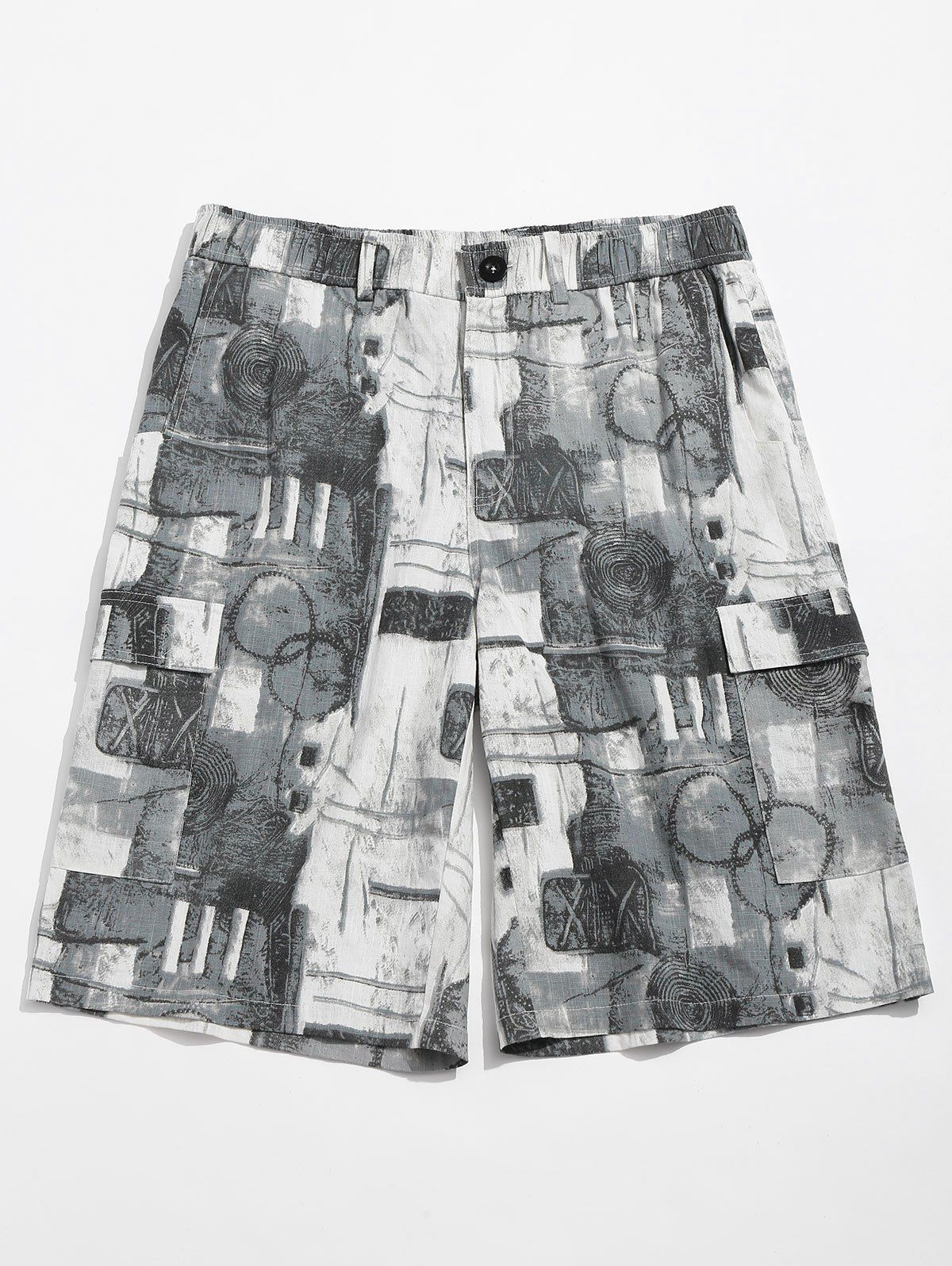 

Old Annual Ring Print Zipper Fly Shorts, Blue gray