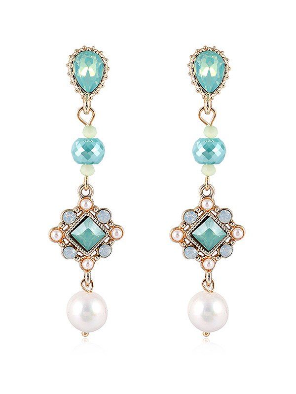 

Rhombus Faux Gem Pearl Dangle Earrings, Light aquamarine