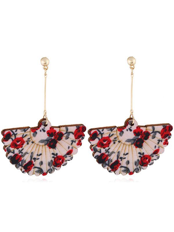 

Vintage Floral Fan Decorative Hook Earrings, Red