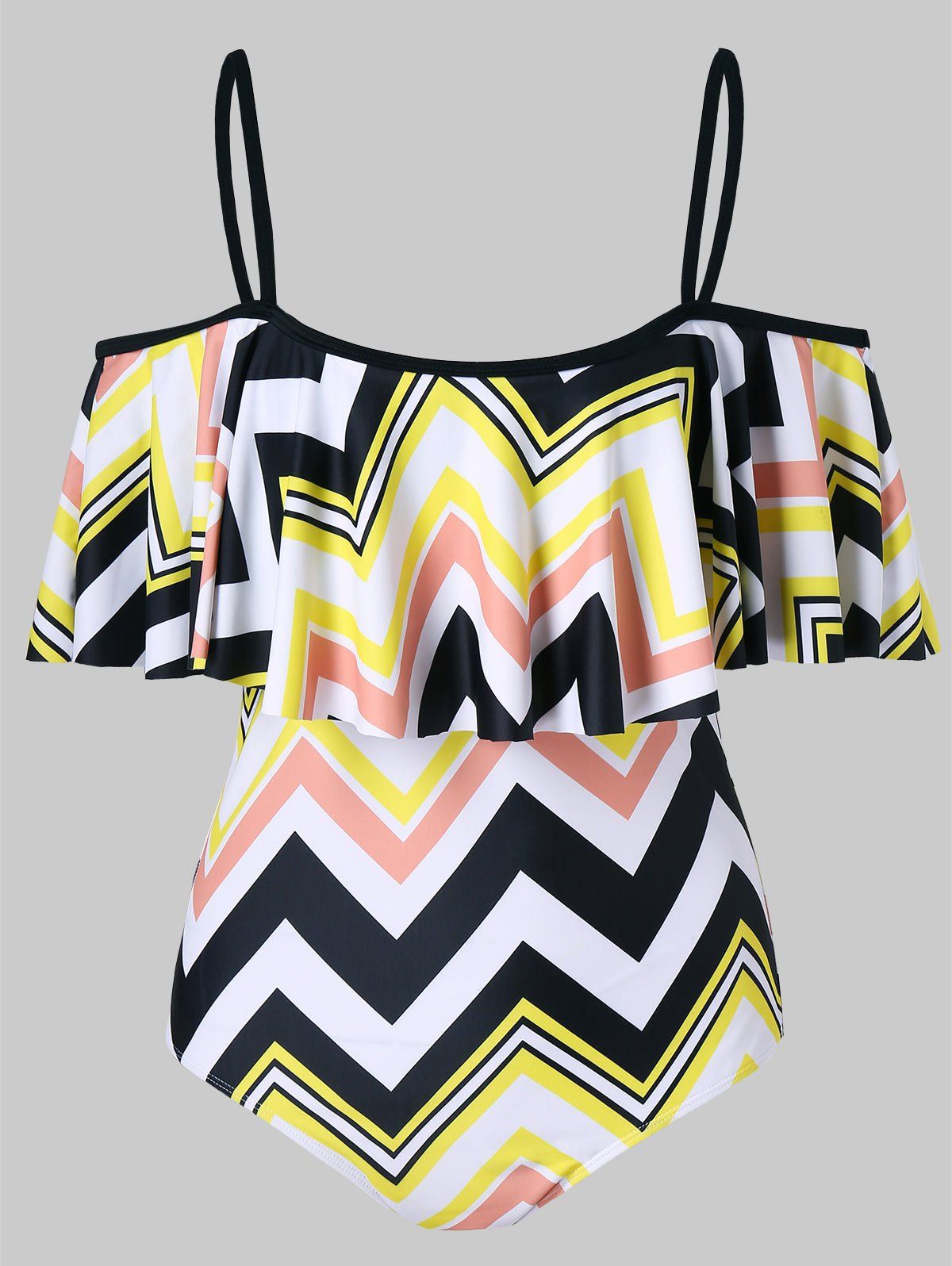 

Zig Zag Print Flounce One Piece Swimsuit, Multi