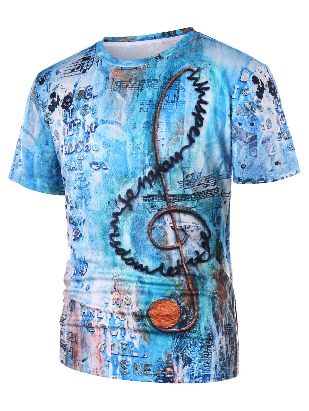 

Letter Musical Note Print Casual T-shirt, Baby blue