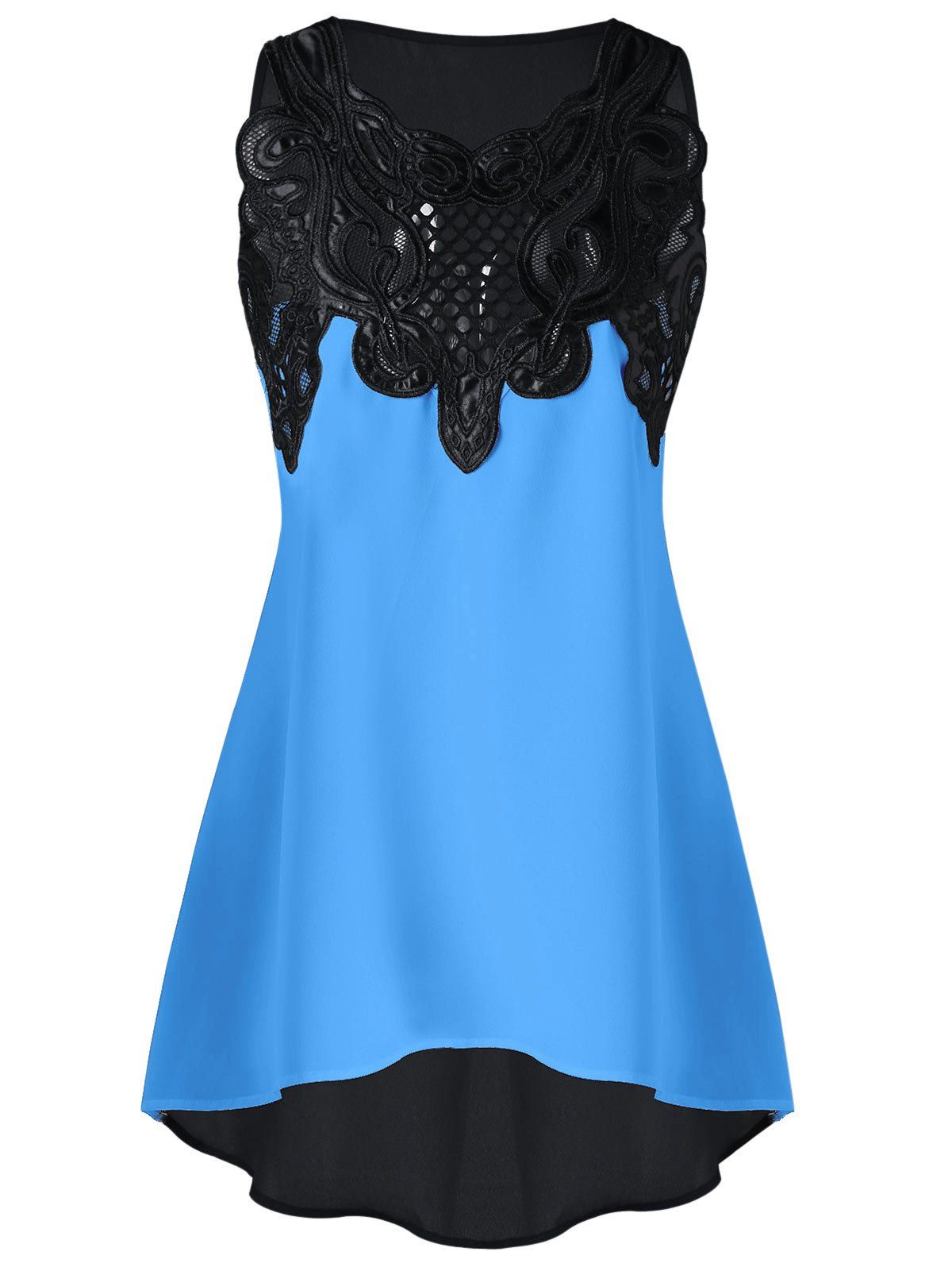 

Lace Embroidered High-low Sleeveless Top, Butterfly blue