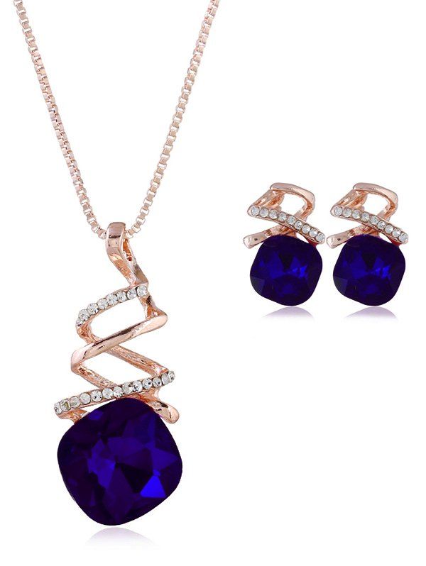 

Rhinestone Inlaid Geometric Faux Gem Jewelry Set, Royal blue